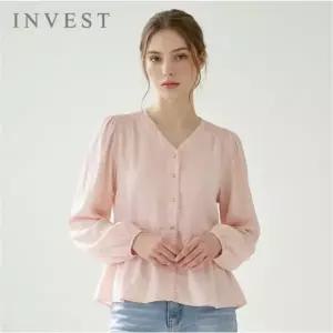 [인베스트] V넥 스모킹 퍼프 블라우스_IN6S1BL5391