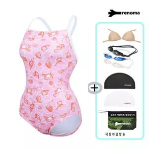 여성 소프트 마린 서포트백 원피스 수영복 +수경 +수모 세트LS2G809