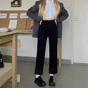 손오공 여성 빅사이즈 핏 코디 튜브 봄가을 라인 일자 하이웨스트 데일리룩 청바지 데님팬츠 키작 KUK1