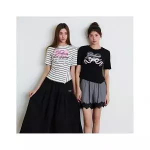 에고이스트 [BLUE LABEL] 밑단 언발 프린팅 반팔 티셔츠 ES2OTH01 675020