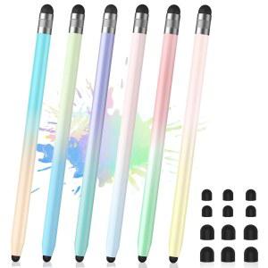 6Pcs 스타일러스, 터치스크린용 스타일러스 펜, 용 2-in-1 고정밀 및 감도 이중 고무 팁, / 안드로이드 태블릿 터치스크린과 호환(6가지 그라디언트 색상)