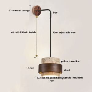 IWHD 노란색 석회화 LED 벽 램프 당겨 체인 스위치 침실 바 돌 나무 북유럽 현대 욕실 계단 거울 빛 Lampa