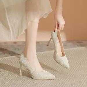 여성 하이힐 프렌치 샴페인색 웨딩화 가보시 신부 여주단 펌프스 발에 무리가 가지 않음 OP5