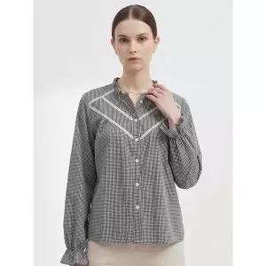 [하프클럽/샵앤]여성 프릴 라운드넥 고방체크 긴팔 블라우스 MSE-WBL-21132-블