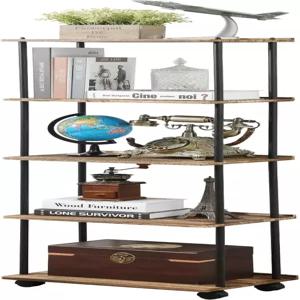 바퀴가 달린 5단 책장 작은 공간을 위한 높은 단단한 나무 좁은 선반 CD 영화 침실용 이동식 유닛 거실용