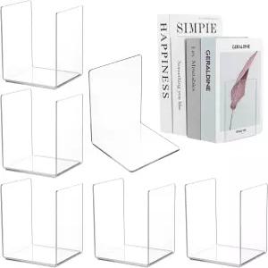 16개 투명 아크릴 북엔드 선반용 헤비 듀티 L자형 칸막이 책 영화 CD용 정리함 홈 오피스 라이브러리용