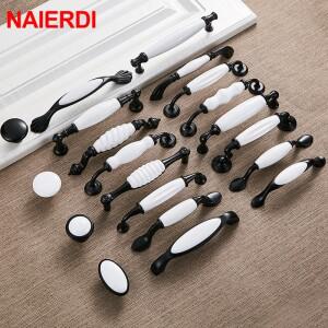 NAIERDI 블랙 화이트 세라믹 캐비닛 손잡이, 아연 합금 유럽 당김 서랍 옷장 문 가구
