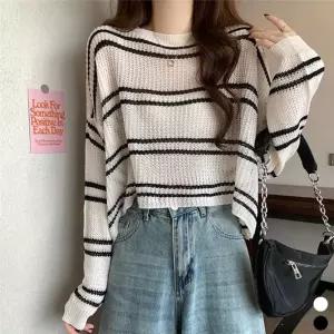 시스루 크롭 스트라이프 니트 LM-0393 DfS9+7nLD