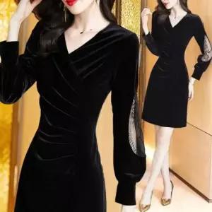 [의류] 9707 퍼프소매 벨로아 미니원피스