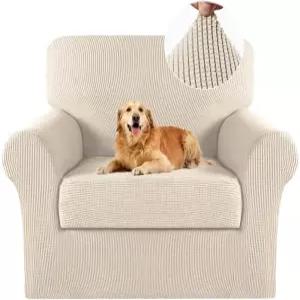 거실용 터쿼이즈 2피스 의자 커버 암체어 슬립커버(팔 포함) 두꺼운 자카드 원단(의자 비스코티 베이지)