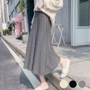 [의류] 꽈배지 니트 치마 여자 밴딩 롱 스커트