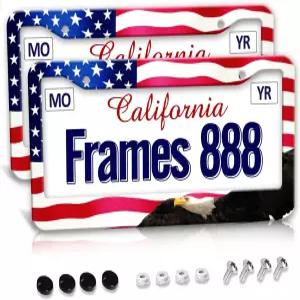 미국 국기 번호판 프레임 홀더 독수리 커버 자동차 태그 스테인리스 알루미늄 2팩 2홀 장식용 남성용 2개