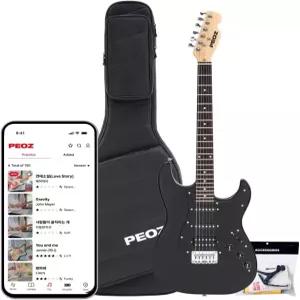 PEOZ 일렉트릭 기타 35개의 음향 효과가 있는 스마트 디지털 내장 튜너 USB 인터페이스 5W 스피커 딥 블랙