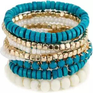 루르메 보헤미안 비즈 큐브 멀티 스트랜드 스트레치 스태커블 뱅글 팔찌 세트 bl003172