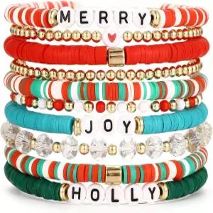 iF You 13pcs 헤이시 클레이 비즈 여성용 스트레치 팔찌 보호 골드 서퍼 스태커블 스택 화이트 브라운 블랙