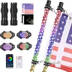 스프링 베이스 로커 스위치 리모컨 및 앱 컨트롤이 포함된 2PCS 3FT LED 채찍 라이트 4 포드 록 콤보 키트