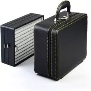 Oirlv 블랙 가죽 주얼리 박스 핸드메이드 여행용 정리함 보관 케이스 홀더 여성 귀걸이 반지 목걸이 펜던트