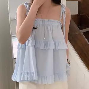 [신상오픈런]여성 리본끈 프릴 캉캉 블라우스 러블리 바캉스 스타일 (38541569)