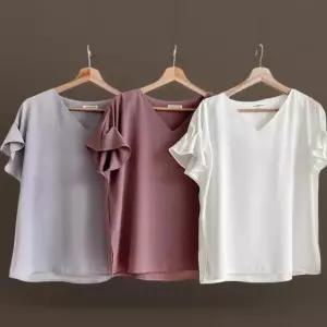 [신상오픈런]여성 여름 하객 패션 프릴 소매 브이넥 슬릿 블라우스 (38541554)