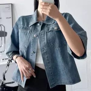 [신상오픈런]반소매청자켓 카라 기본핏 세미크롭 봄점퍼 (29802527)