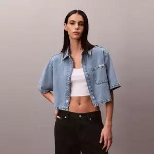 백화점 캘빈클라인 진 여성 박시 크롭 데님 셔츠47F498G21E