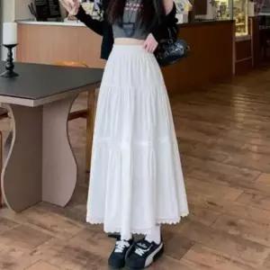 [옷은날개] 여성 봄 밴딩 치마 레이스 플레어 화이트 롱스커트