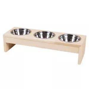 [반려] 고양이 원목 스텐 식탁 3구 1P 강아지 밥그릇 수반