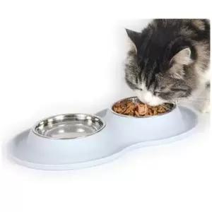 [반려] 실리콘 더블보울 블루 1p 식기 그릇 급식기 반려견