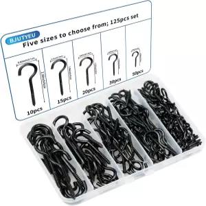 BJUTYEU 125개 나사 컵 후크 세트 5사이즈 천장 작은 옷장 장식 야외 또는 실내용 걸이 액세서리 (0.98