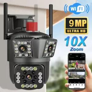 12MP 3 화면 WIFI IP 카메라 야외 3 렌즈 PTZ 캠 Ai 감지 방수 무선 CCTV 비디오 보안 카메라