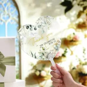 Fiwochic 50pcs 웨딩 핸드 팬 클리어 결혼식 하객 대량 구매 감사합니다. 아크릴 핸드헬드 결혼 선물로