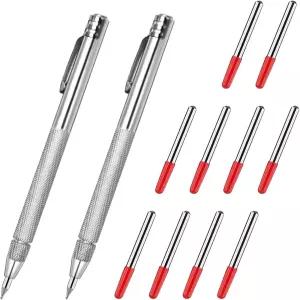 유리 세라믹 금속 시트용 10개 교체용 마킹 팁 에칭 각인 펜이 있는 Bcautay 2Pcs 텅스텐 카바이드