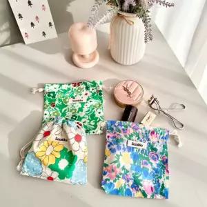 (튼튼)미니 플라워 조리개 파우치 3P 복조리 화장품치 복주머니치 다용도치 립스틱치 가방속정리 이너치 면