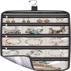 여행 옷장 가방을 위한 14개의 면 지퍼 포켓이 있는 접이식 주얼리 롤 수납 케이스 MISSLO 걸이식 정리함