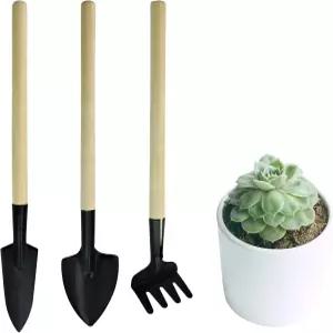앤디커 미니 원예 도구 3개 휴대용 정원 수공구 세트 묘목용 미니어처 갈퀴 쟁기 및 삽 분재 다육식물 허브