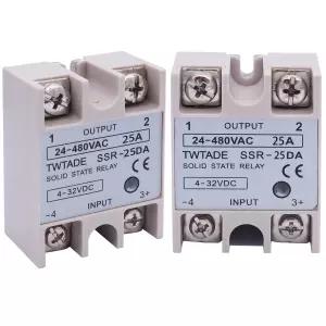 TWTADE 2PCS SSR-25 DA 25A 3-32V DC/24-480V AC SSR 단상 고체 상태 릴레이