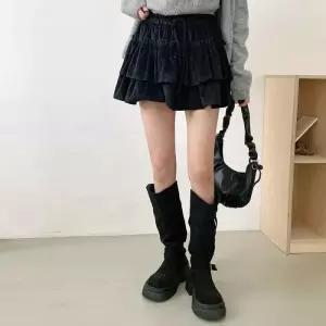 [신상오픈런]여성 캐주얼 벨벳 캉캉 플리 밴딩 미니 스커트 (43165158)