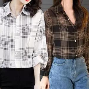 [신상오픈런]여성 키치무드 체크 7부 루즈핏 셔츠 남방 (41571407)
