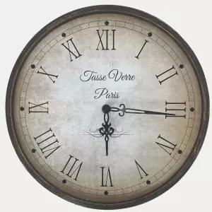 타세 베레 12인치 빈티지 벽시계 - 농가 장식이 불편한 화이트 워싱 기계식 조용한 레트로 행잉 브라운