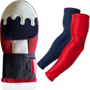 청소년 및 야구 슬라이딩 미트 가드 키트 패딩 보호 소프트볼 글러브 팔 슬리브 세트 빨간색 + 파란색 포함