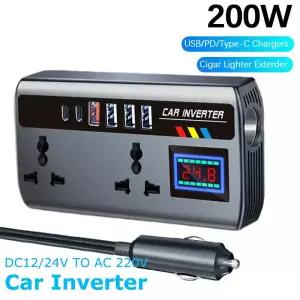 휴대용 차량용 인버터 12V/24V - 220V 콘센트 어댑터 (3개 USB 포트 고속 충전 포함) 자동차 트럭 SUV RV용