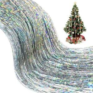 3000 가닥 실버 크리스마스 고드름 틴셀 포일 프린지 팩 실내 실외 겨울 홈 홀리데이를 위한 트리 커튼