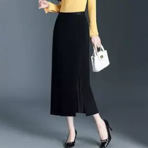 스커트 여자 가을 데일리 H라인 투트임 정장 하이웨스트 중기장 기장 A라인 힙업 원턱 SPO마켓3