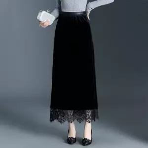 치마 롱 블랙 여자 가을 벨벳 슬림핏 레이스 A라인 데일리 하이웨스트 랩 H라인 일자 SPO마켓3