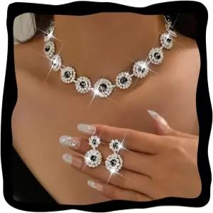 유니크라 브라이덜 웨딩 주얼리 세트 실버 라인스톤 목걸이 귀걸이 여성 및 신부를 위한 공식 코스튬