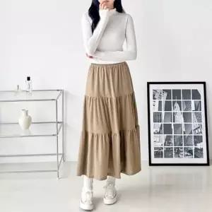 /다잇템 여자 고무줄 골덴 티어드 MAXI 스커트