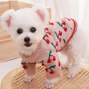 [반려] BND-W19 핑크 체리무늬 니트 가을 강아지옷