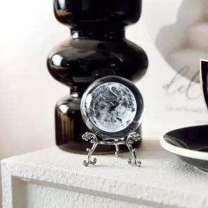 JFTOSALE 2.3인치(60mm) 클리어 어스 글로브 크리스탈 볼 종이 무게 3D 각인 장식 금속 스탠드 천문 선물