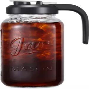 뚜껑이 있는 2쿼터 유리 피처 - 필터 메이슨 병 와이드 마우스 누수 방지 물병 물 주스 우유 차 스 커피 및