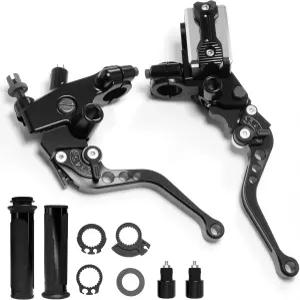 VUOZIP 7/8인치 22mm 모터사이클 브레이크 레버 핸들바 마스터 실린더 클러치 좌우 세트 + 핸드 그립 끝